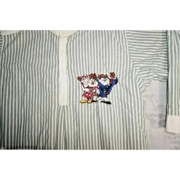 Vintage Looney Tunes, Warner Bros Sleepwear, Taz Pajama Shirt, 90s Nightshirt, - Picture 3 of 8